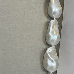 Very Fine 30mm x 36mm White Baroque Fresh Water Pearl Opera Length Necklace, 14k Gold Clasp