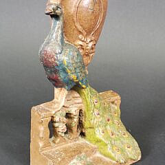 Antique Hubley Cast Iron Peacock and Urn Doorstop, circa 1920s