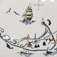 Antique Hand Painted Pictorial Nantucket Map Porcelain Plate