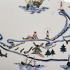 Antique Hand Painted Pictorial Nantucket Map Porcelain Plate