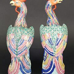 Pair of Chinese Export Style Famille Rose Figural Phoenix Birds, 20th century