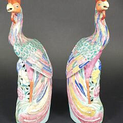 Pair of Chinese Export Style Famille Rose Figural Phoenix Birds, 20th century