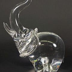 Vintage Signed Steuben Clear Crystal Figural Trumpeting Elephant