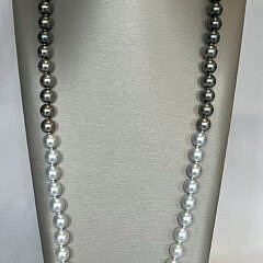 Fine 11.3mm x 11.9mm White South Sea and Black Ombre Tahitian Pearl Opera Length Necklace, 14k White Gold and Diamond Clasp