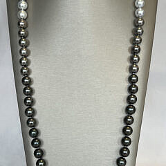 Fine 11.3mm x 11.9mm White South Sea and Black Ombre Tahitian Pearl Opera Length Necklace, 14k White Gold and Diamond Clasp