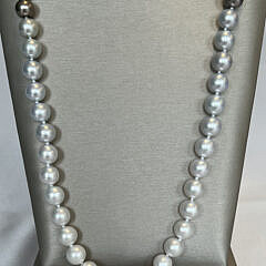 Fine 11.3mm x 11.9mm White South Sea and Black Ombre Tahitian Pearl Opera Length Necklace, 14k White Gold and Diamond Clasp