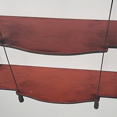 Vintage Mid Century Red Painted Three Tier Wire and Plank Hanging Shelf, 20th century