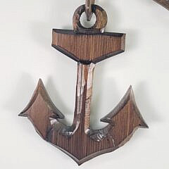 Vintage Carved Folk Art Wood Sailors Anchor and Chain Link Whimsy