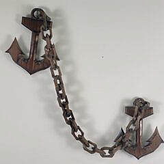 Vintage Carved Folk Art Wood Sailors Anchor and Chain Link Whimsy