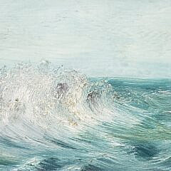Antique Oil on Board, “Coastal Lighthouse”, American Folk Art Painting