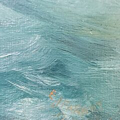 Antique Oil on Board, “Coastal Lighthouse”, American Folk Art Painting