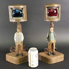 Pair of Vintage Carved and Painted Figural Port and Starboard Ships Light Lamp