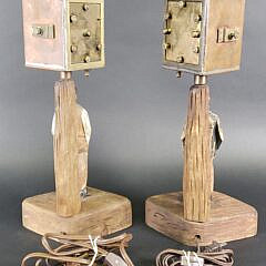 Pair of Vintage Carved and Painted Figural Port and Starboard Ships Light Lamp