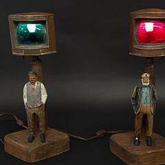 Pair of Vintage Carved and Painted Figural Port and Starboard Ships Light Lamp