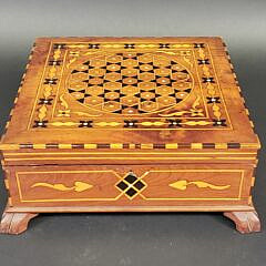 Antique Geometric Exotic Multiwood and Mother of Pearl Inlaid Box