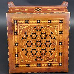 Antique Geometric Exotic Multiwood and Mother of Pearl Inlaid Box