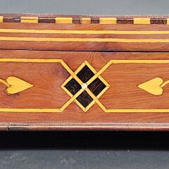 Antique Geometric Exotic Multiwood and Mother of Pearl Inlaid Box