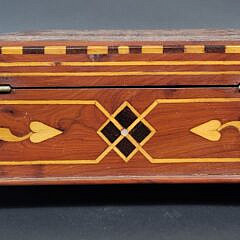 Antique Geometric Exotic Multiwood and Mother of Pearl Inlaid Box
