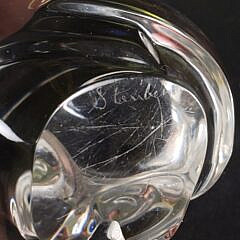 Signed Steuben Clear Crystal Figural Owl Hand Cooler Paperweight