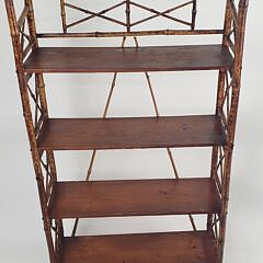 Antique English “Tortoiseshell” Bamboo Four-Tier Etagere Bookshelf, 19th Century