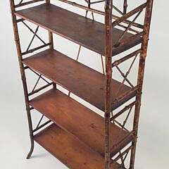 Antique English “Tortoiseshell” Bamboo Four-Tier Etagere Bookshelf, 19th Century