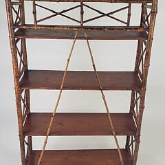 Antique English “Tortoiseshell” Bamboo Four-Tier Etagere Bookshelf, 19th Century