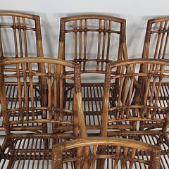 Set of Six McGuire Organic Bamboo Leather and Rattan Arm Chairs