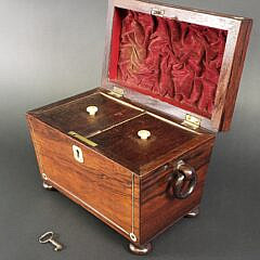 Antique Mother of Pearl Inlaid Double Compartment Tea Caddy, 19th century