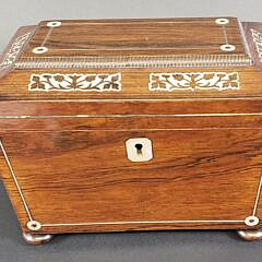 Antique Mother of Pearl Inlaid Double Compartment Tea Caddy, 19th century
