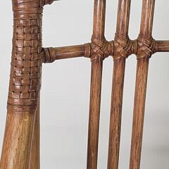 Pair of McGuire Organic Bamboo Leather and Rattan Arm Chairs