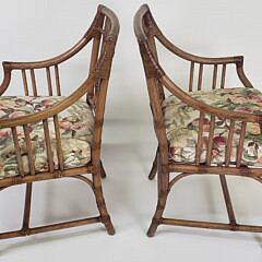Pair of McGuire Organic Bamboo Leather and Rattan Arm Chairs