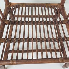 Pair of McGuire Organic Bamboo Leather and Rattan Arm Chairs