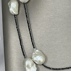 17mm – 22mm White Baroque Fresh Water Pearl and Black Spinel Opera Length Necklace