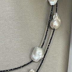 17mm – 22mm White Baroque Fresh Water Pearl and Black Spinel Opera Length Necklace