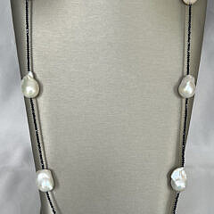 17mm – 22mm White Baroque Fresh Water Pearl and Black Spinel Opera Length Necklace