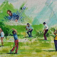 Kerry Hallam Acrylic on Nantucket Sound Chart, “Tee Time”, Golf Painting