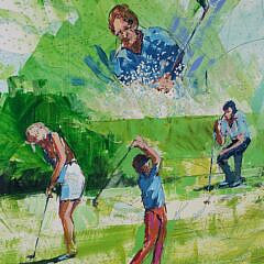 Kerry Hallam Acrylic on Nantucket Sound Chart, “Tee Time”, Golf Painting