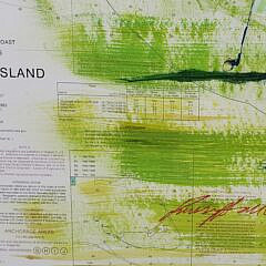 Kerry Hallam Acrylic on Nantucket Sound Chart, “Tee Time”, Golf Painting