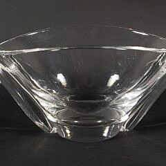 Signed Steuben Clear Crystal Scroll Handle Candy Dish, 20th century