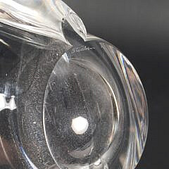 Signed Steuben Clear Crystal Scroll Handle Candy Dish, 20th century