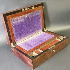 Antique Exotic Wood Brass Bound Campaign Lap Desk, 19th century