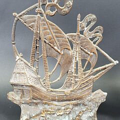 Pair of Antique Bronze Ship Galleon Bookends, circa 1920