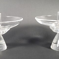 Pair of Signed Steuben Clear Crystal Candlesticks, 20th century