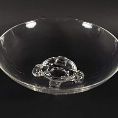 John Dreves Large Signed Steuben Clear Crystal Scroll Footed Bowl, 20th century