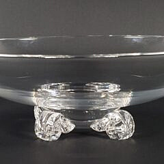 John Dreves Large Signed Steuben Clear Crystal Scroll Footed Bowl, 20th century