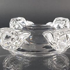 John Dreves Large Signed Steuben Clear Crystal Scroll Footed Bowl, 20th century