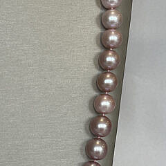 Fine 12mm x 13mm White and Pink Ombre Fresh Water Pearl Opera Length Necklace, 14k White Gold and Diamond Clasp