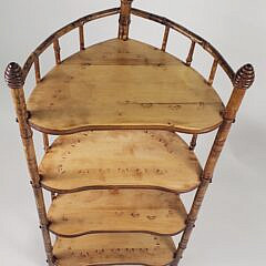 Antique English Bamboo Barrel Back Four-Tier Etagere Bookshelf, 19th century