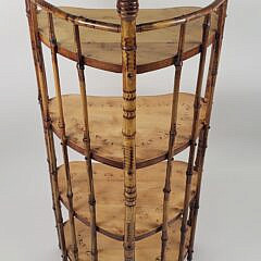 Antique English Bamboo Barrel Back Four-Tier Etagere Bookshelf, 19th century