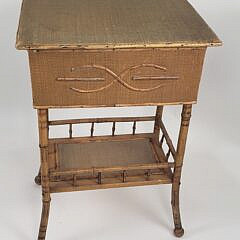 Vintage English Bamboo Lift Top Sewing Stand, 20th century